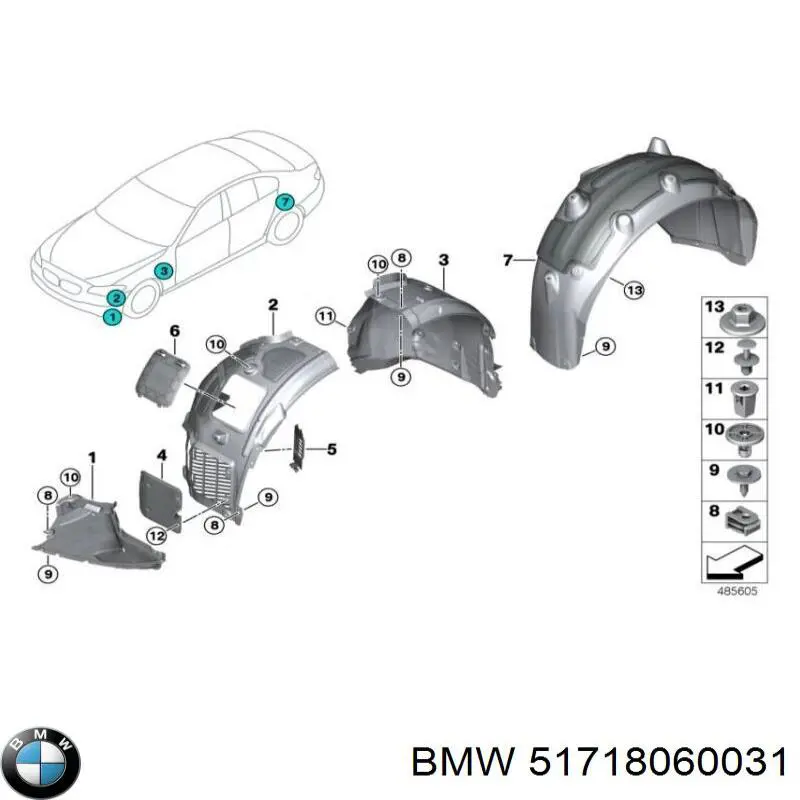 Щиток брудозахисний передньої арки крила 51718060031 BMW