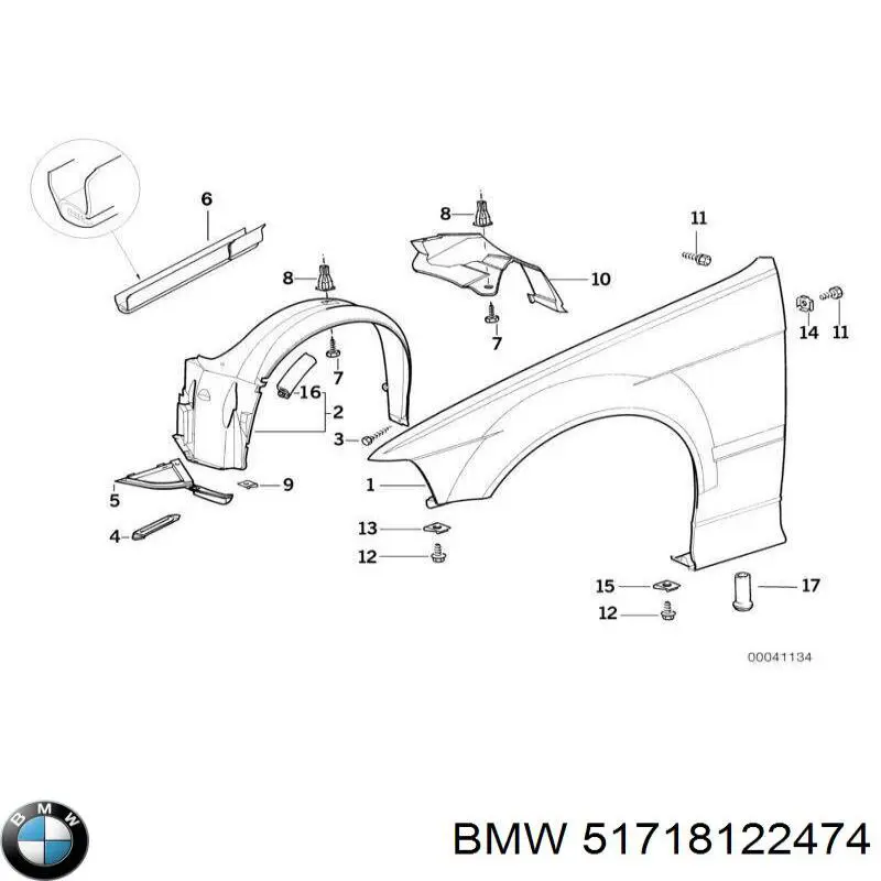 Підкрилок переднього крила, правий 51718122474 BMW