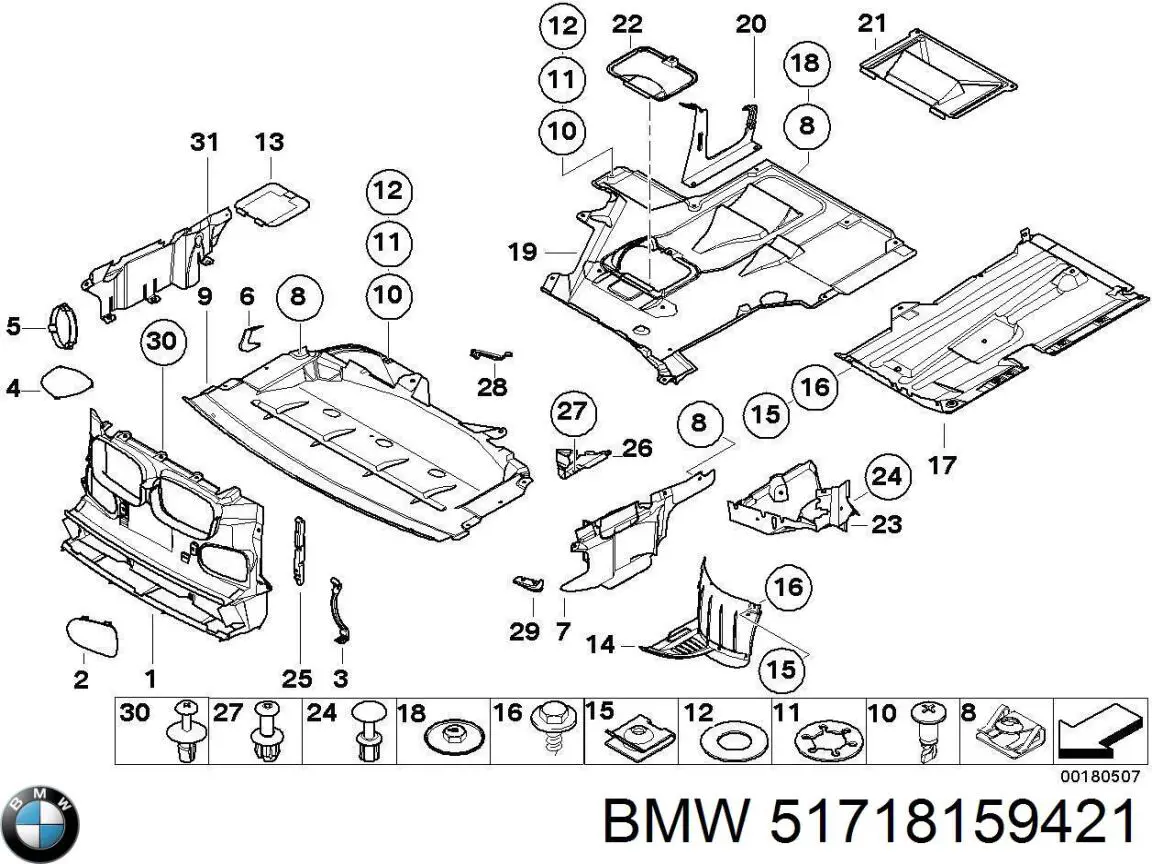 Захист двигуна, лівий BMW 51718159421 ціна, від 34.21 USD