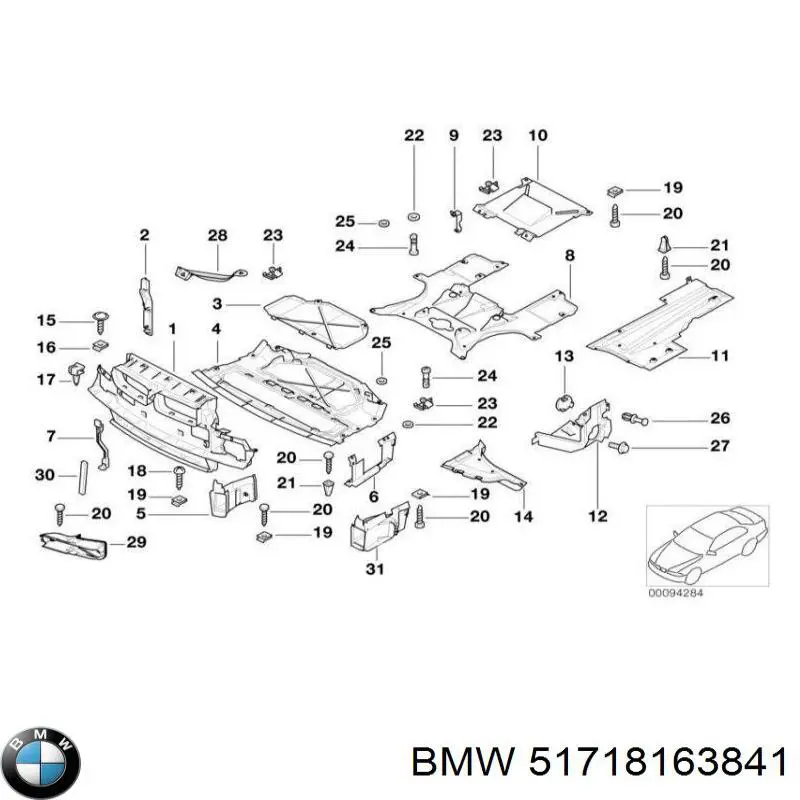 Захист днища, лівий BMW 51718163841 ціна, від 65.70 USD