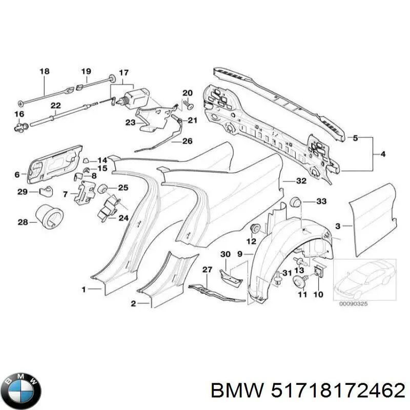 Підкрилок заднього крила, правий на BMW 5 (E39)