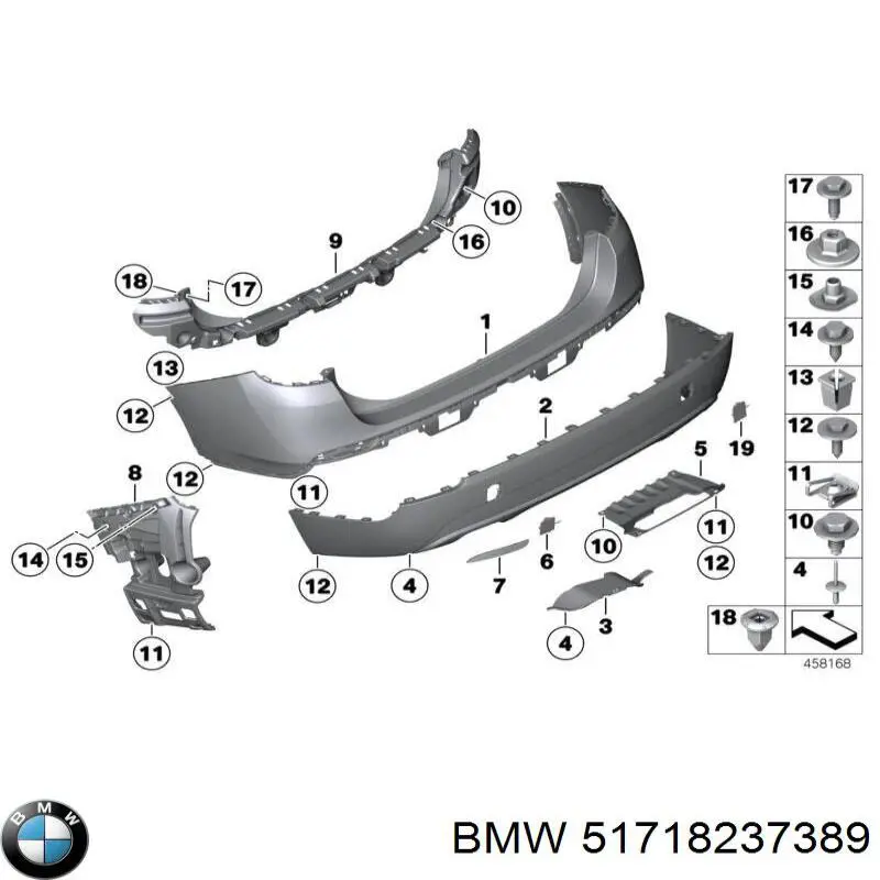 51718237389 BMW Кронштейн підсилювача заднього бампера