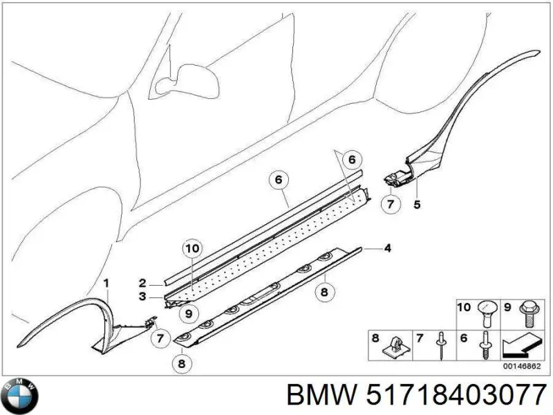 Купити 51718403077 BMW Накладка зовнішня (молдинг) порога, лівий