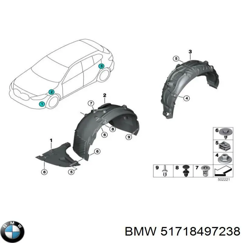 51718497238 BMW Підкрилок переднього крила, правий передній