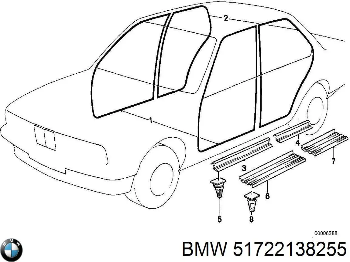 Ущільнювач дверей передніх, лівих (на кузові) BMW 51722138255 ціна, від 180.74 USD