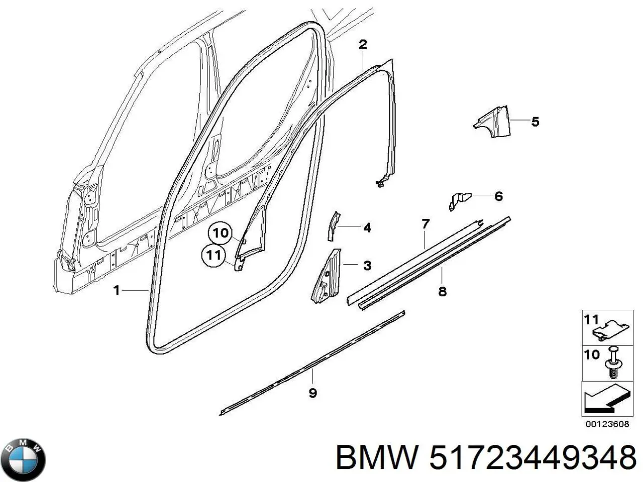 51723449348 BMW Ущільнювач двері передньої лівої (на кузові)