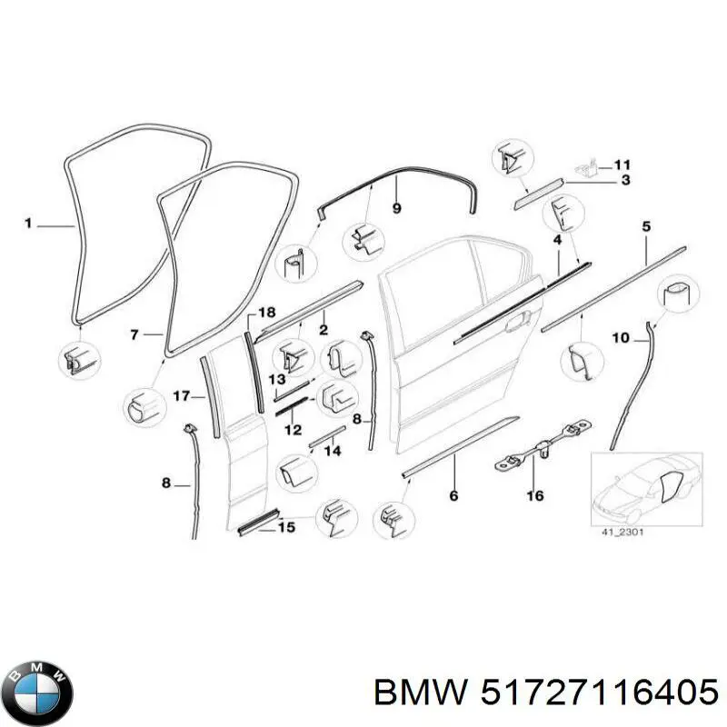 Ущільнювач двері задньої (на кузові) на BMW 5 (E39)