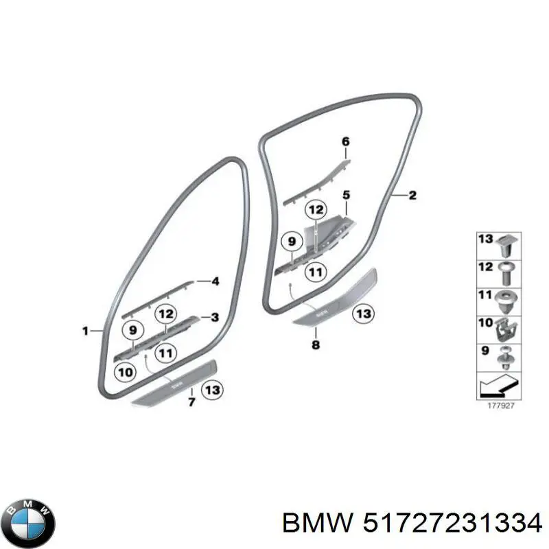 51727231334 BMW Прокладка дверей передніх, лівих (на кузові)