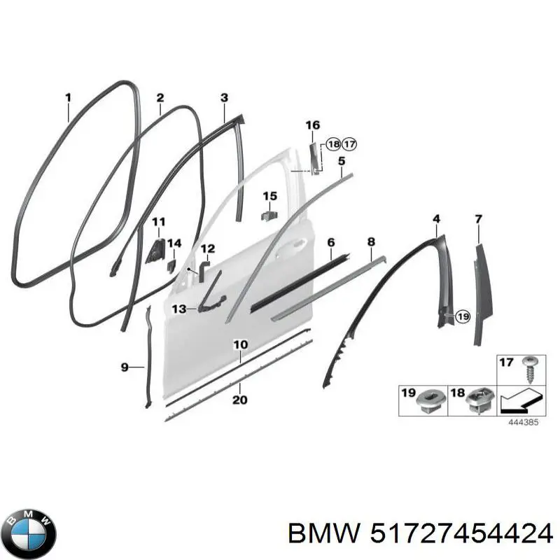 Ущільнювач двері передньої (на кузові) BMW 51727454424 ціна, від 125.00 USD