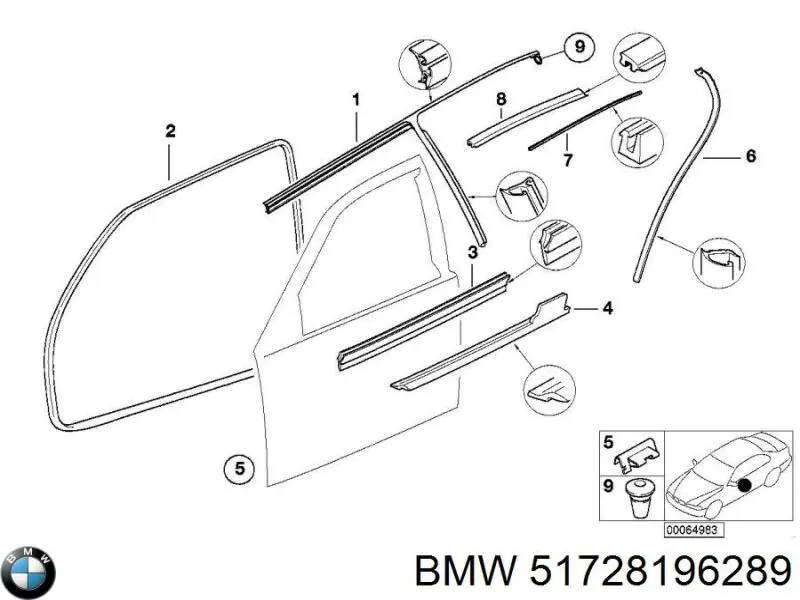 Ущільнювач дверей передніх, на (кузові) на BMW 3 (E36)
