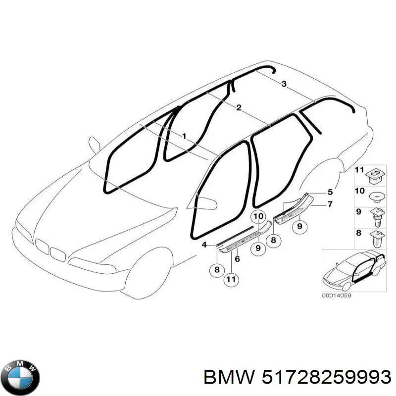 Ущільнювач двері задньої (на кузові) BMW 51727116407 ціна, від 238.63 USD
