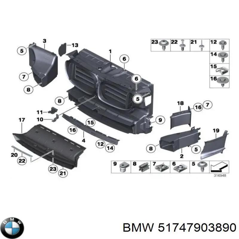 Повітропровід (дефлектор) радіатора, правий 51747903890 BMW