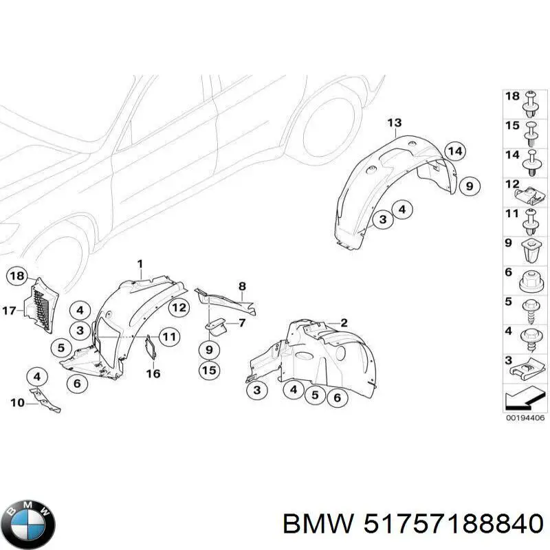 Бризговики передній, правий на BMW X6 (E71)