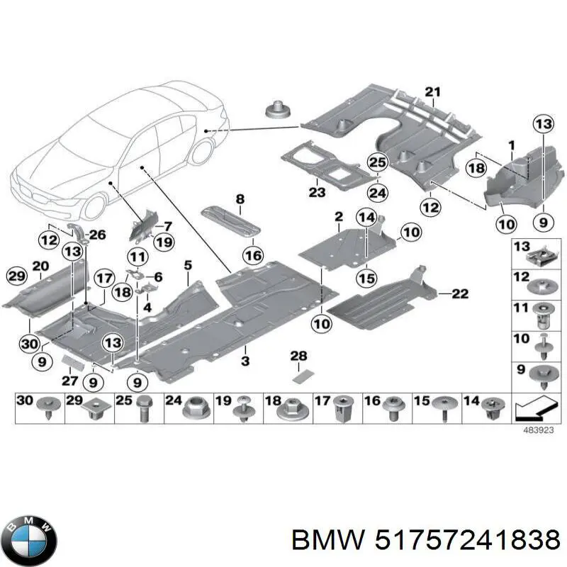 51757241838 BMW Захист днища, задній правий