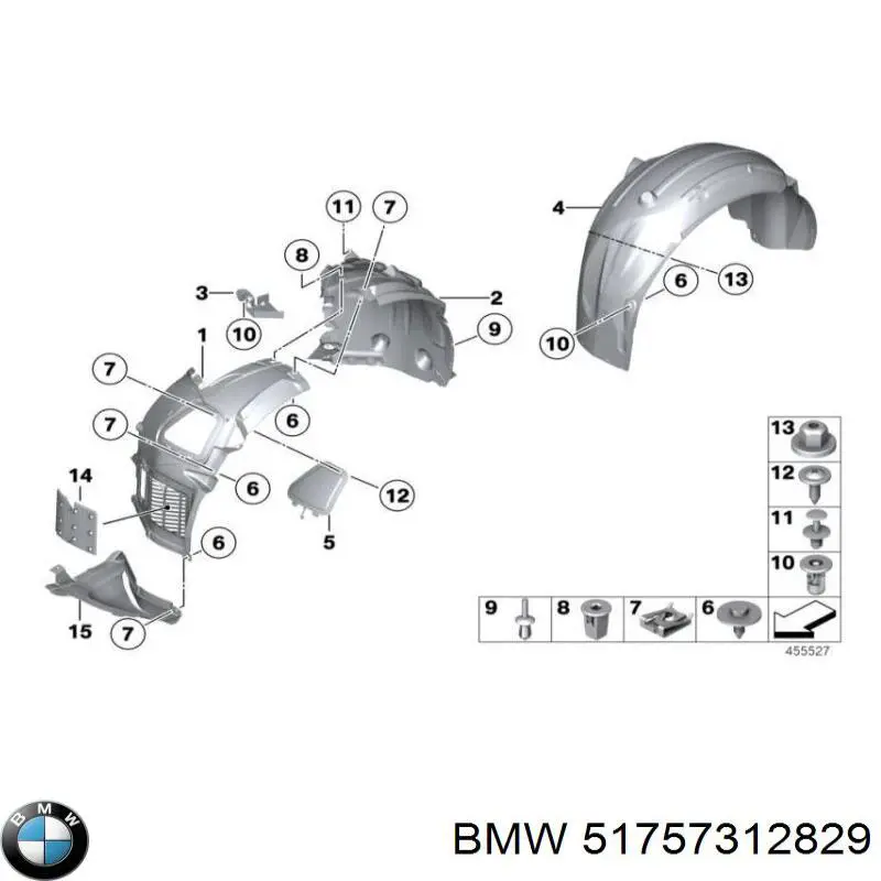 Підкрилок переднього крила, лівий передній BMW 51757312829 ціна, від 51.10 USD