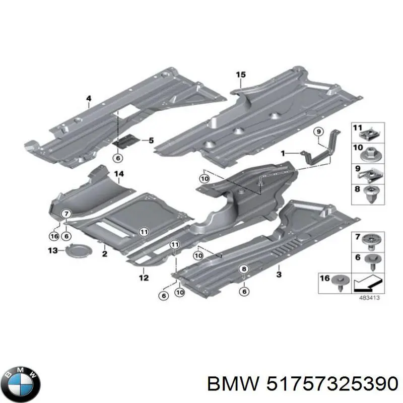 Захист днища передній лівий BMW 51757325390 ціна, від 47.51 USD