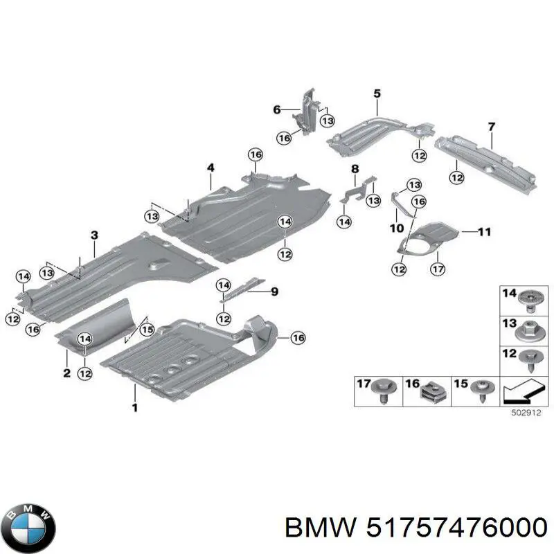 Захист днища, задній лівий BMW 51757476000 ціна, від 13.81 USD