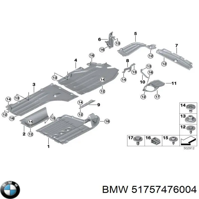 Захист днища, задній лівий BMW 51757476004 ціна, від 65.58 USD