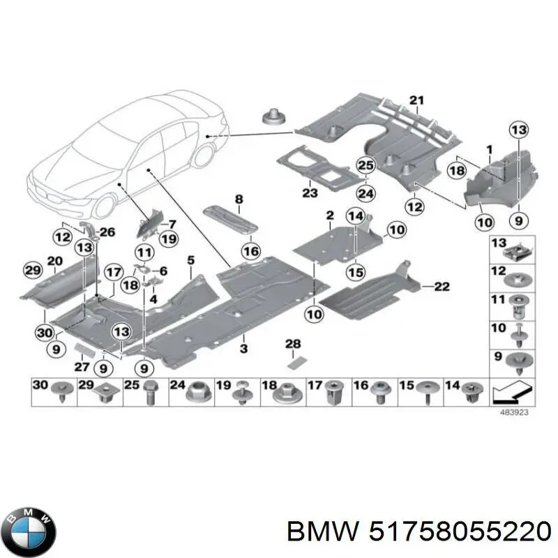 51758055220 BMW Захист днища, задній правий