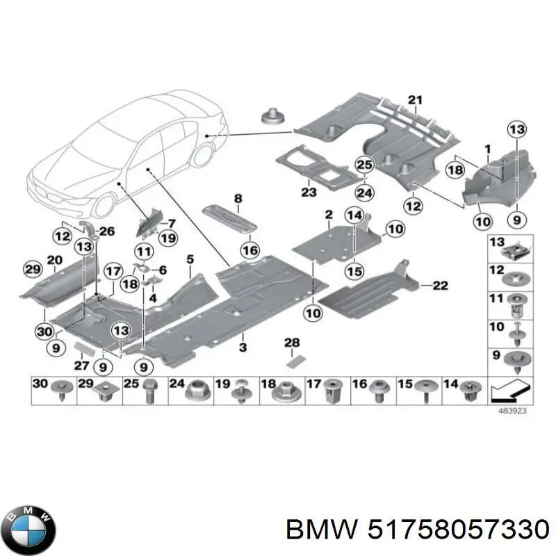 51758057330 BMW Захист днища, задній правий