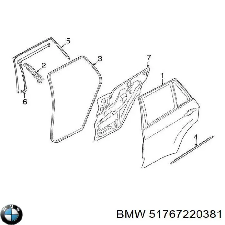 Ущільнювач двері передньої (на кузові) BMW 51767220381 ціна, від 19.23 USD