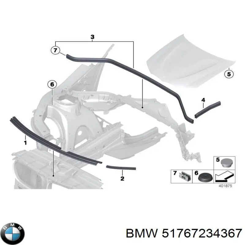 51767234367 BMW Гумка ущільнювача під капот