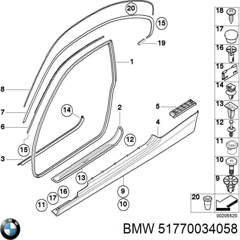 Пістон (кліп) кріплення накладок порогів 51770034058 BMW