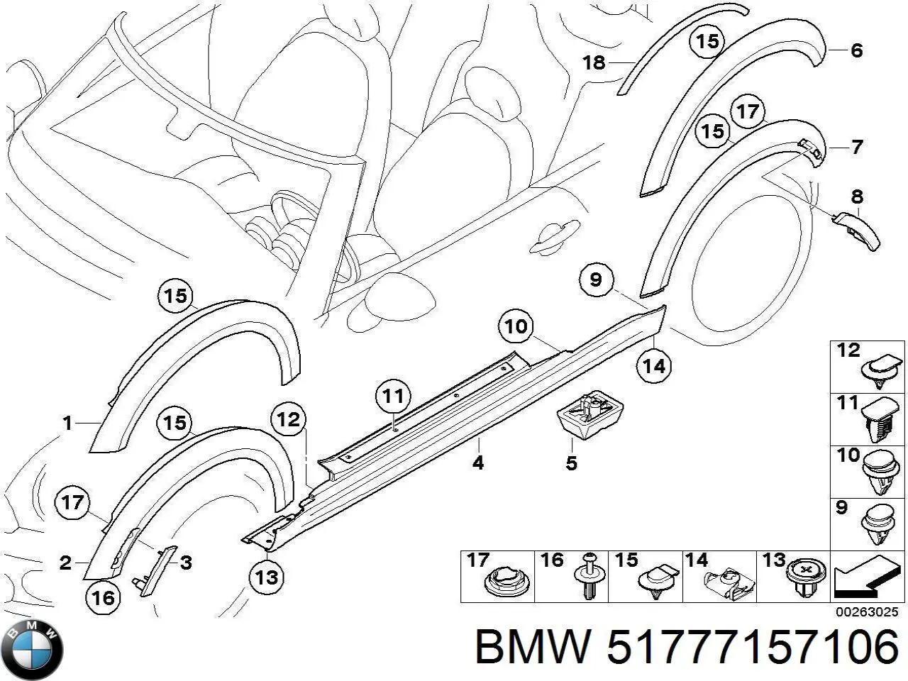 Молдинг задньої арки крила, правий BMW 51777157106 ціна, від 29.13 USD