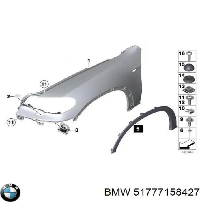 Накладка передньої лівої арки колеса BMW 51777158427 ціна, від 16.38 USD