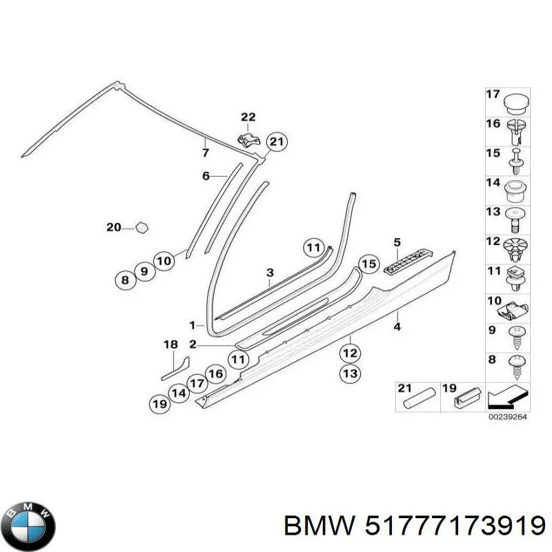 Пістон (кліп) кріплення накладок порогів BMW 51777173919 ціна, від 22.07 USD