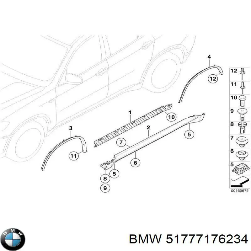 Накладка зовнішня (молдинг) порога, правий BMW 51777176234 ціна, від 26.80 USD