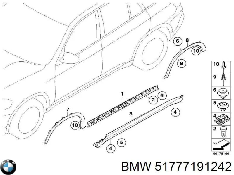Накладка зовнішня (молдинг) порога, правий 51777191242 BMW