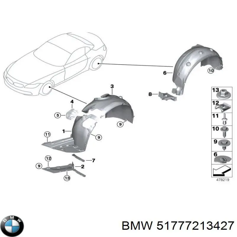 51777213427 BMW Підкрилок переднього крила, лівий задній