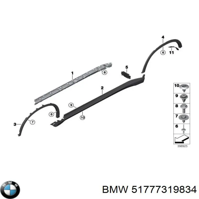 Молдинг задньої арки крила, правий BMW 51777319834 ціна, від 40.95 USD