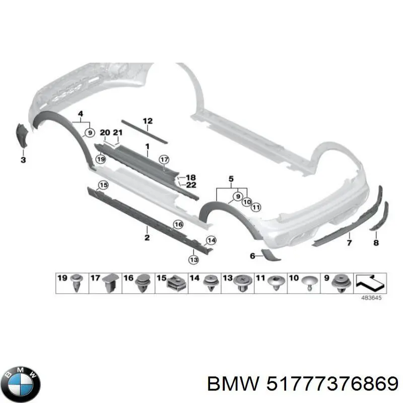 Накладка передньої лівої арки колеса BMW 51777376869 ціна, від 113.67 USD