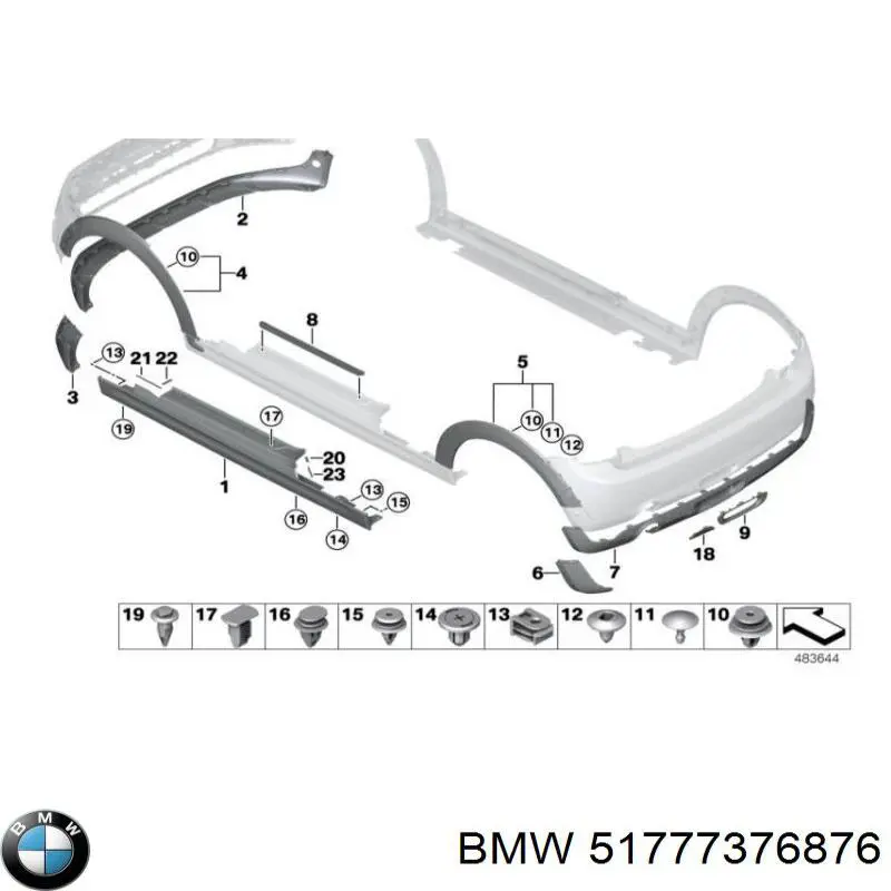 Молдинг задньої арки крила, правий BMW 51777376876 ціна, від 67.72 USD