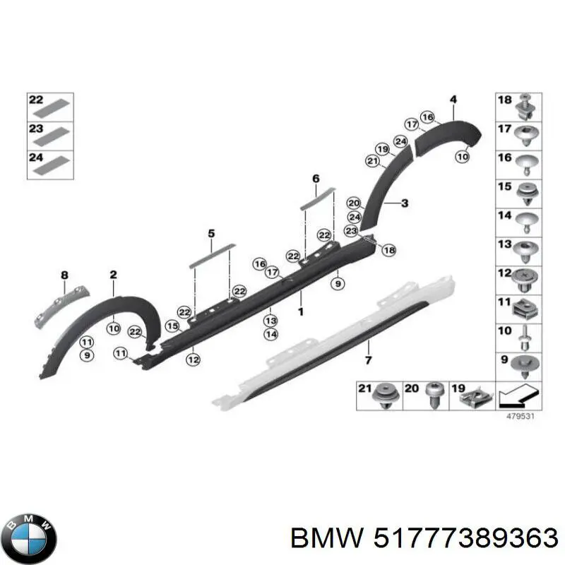 Розширювач задньої арки колеса, лівий BMW 51777389363 ціна, від 41.44 USD