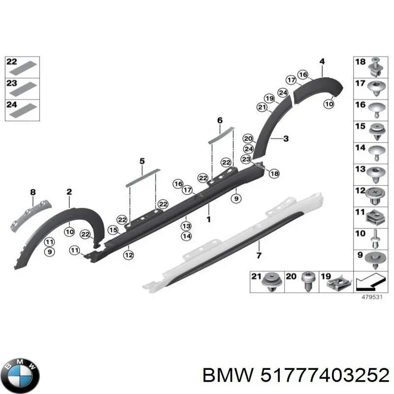 51777403252 BMW Молдинг арки крила переднього, правий