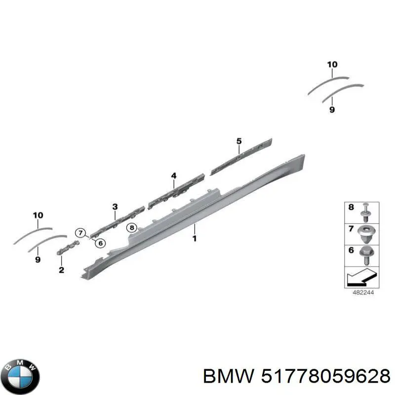 Накладка зовнішня (молдинг) порога, правий BMW 51778059628 ціна, від 177.37 USD