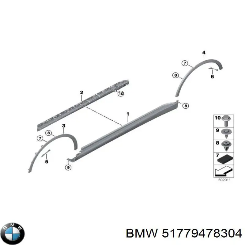 51779478304 BMW Молдинг передньої арки колеса, правий