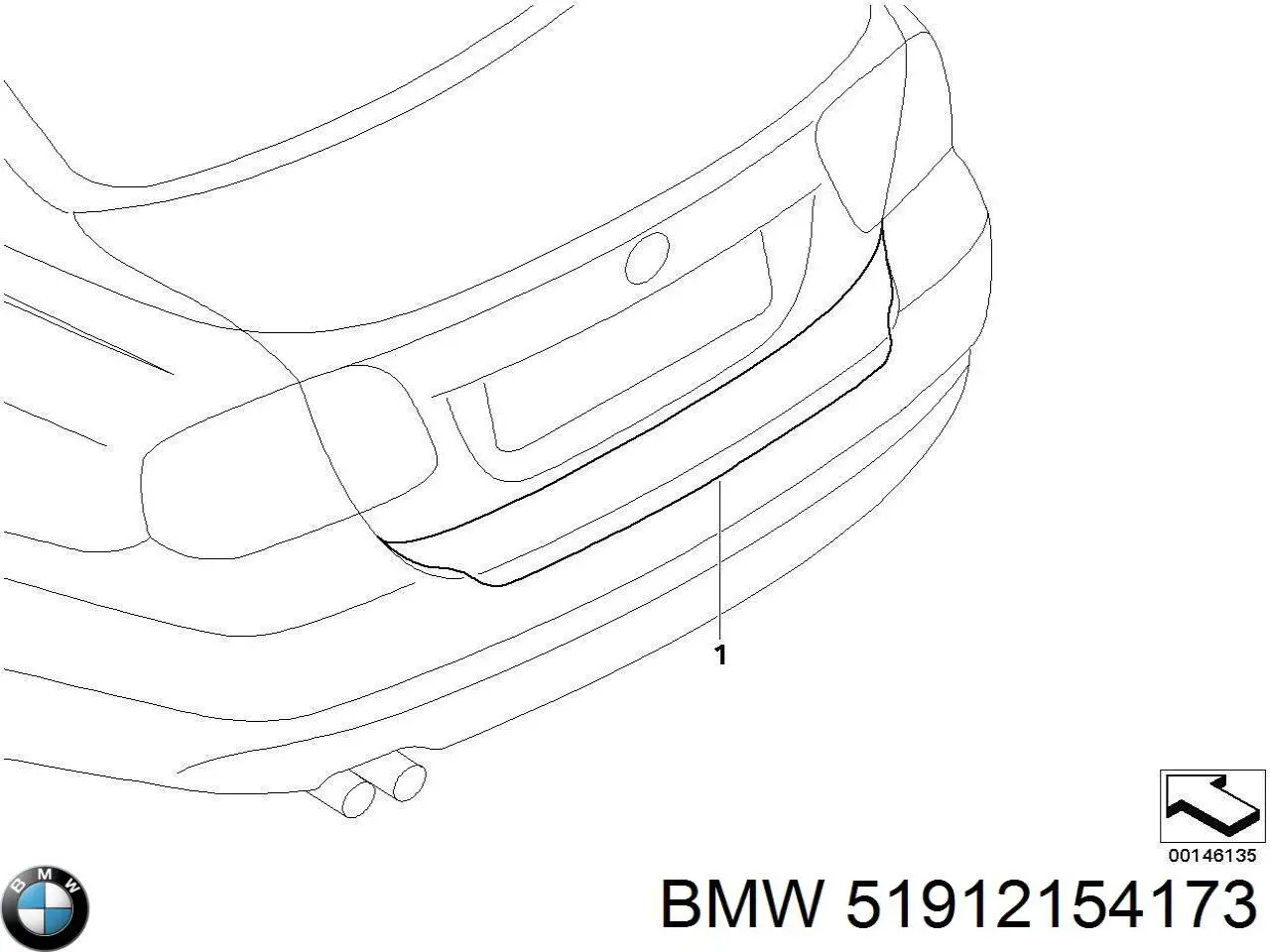 51912154173 BMW Накладка бампера заднього, верхня захисна (ступінь-підніжка)