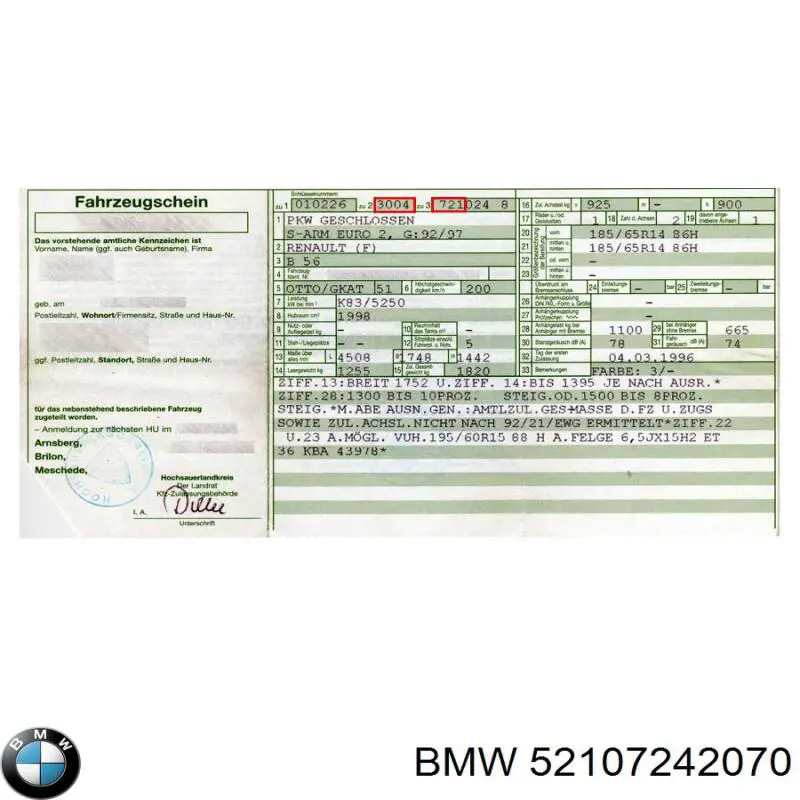  BMW 52107242070 ціна, від 20.28 USD