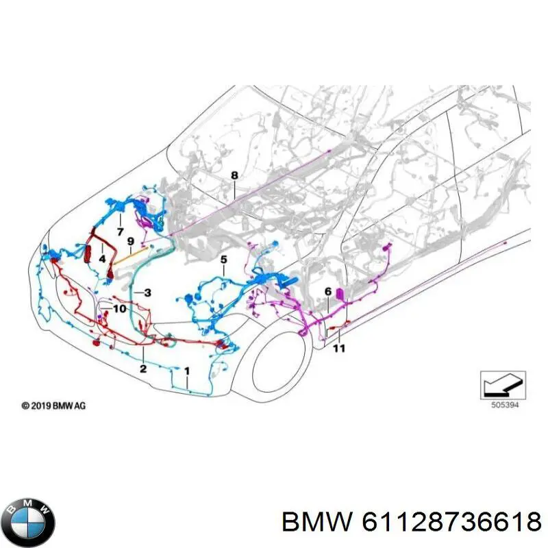 61128736618 BMW Кабель/дріт парктроника бампера, переднього