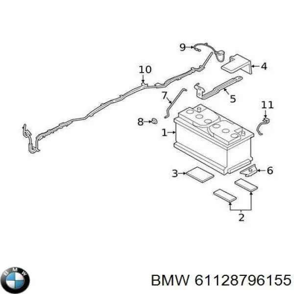 Кабель плюсової клеми акумулятора (АКБ) 61128796155 BMW