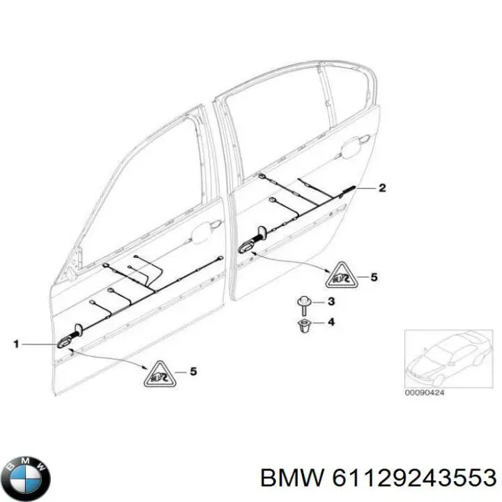 61129243553 BMW Джгут проводів задніх дверей