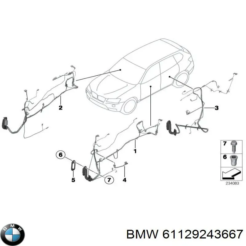 61129243667 BMW Джгут проводів задніх дверей