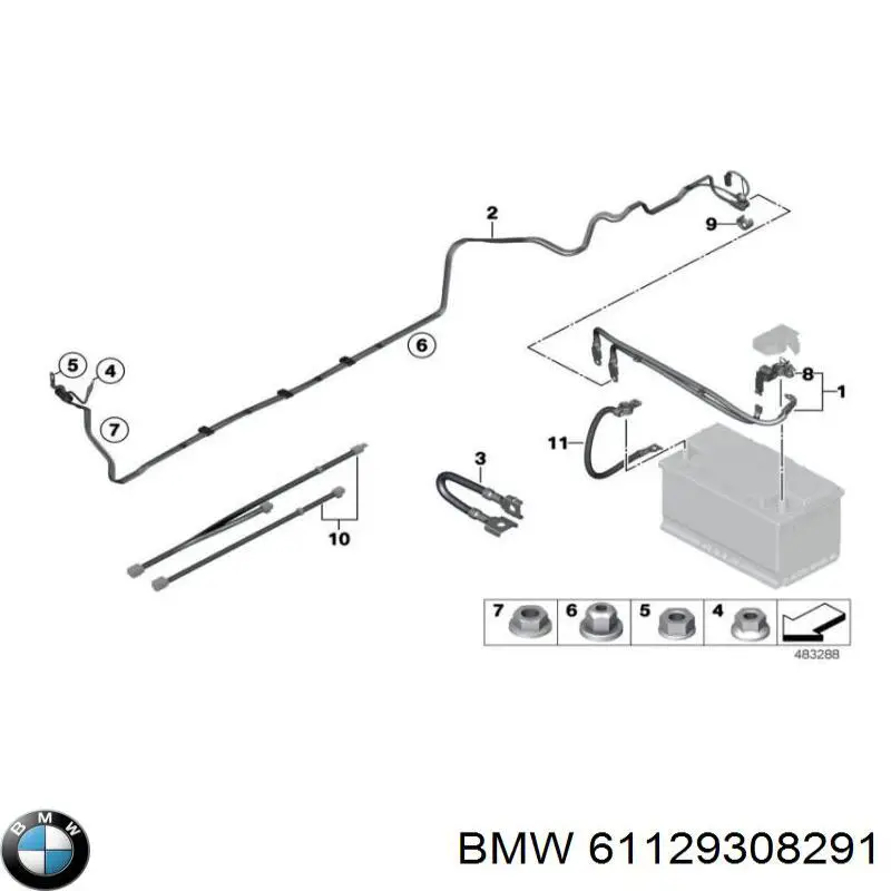 Кабель плюсової клеми акумулятора (АКБ) BMW 61129308291 ціна, від 438.32 USD