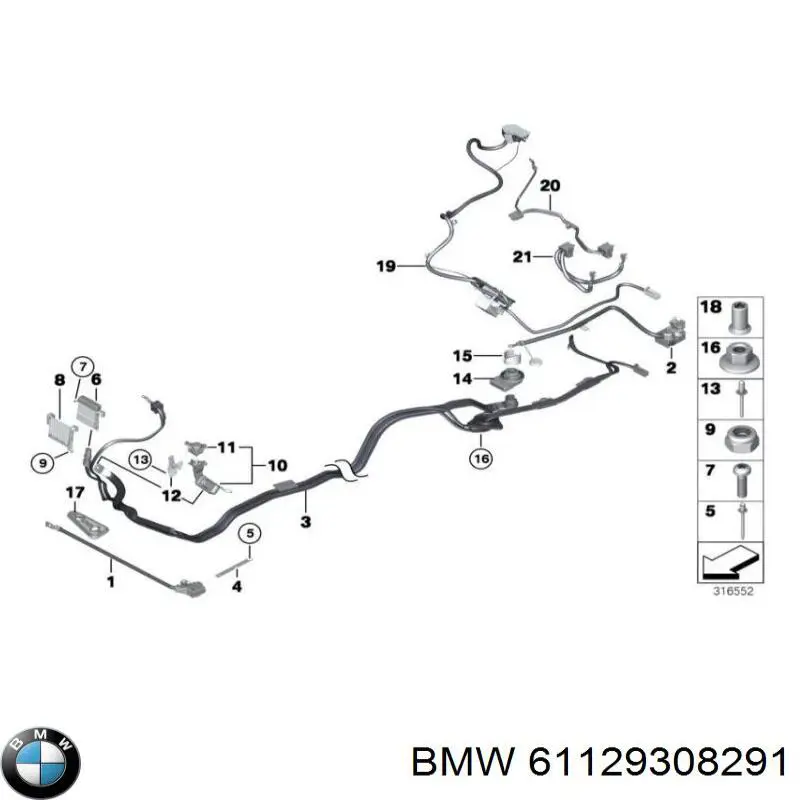 61129308291 BMW Кабель плюсової клеми акумулятора (АКБ)