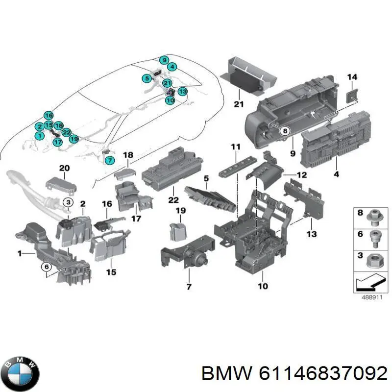 61146837092 BMW Блок запобіжників задній, салонний