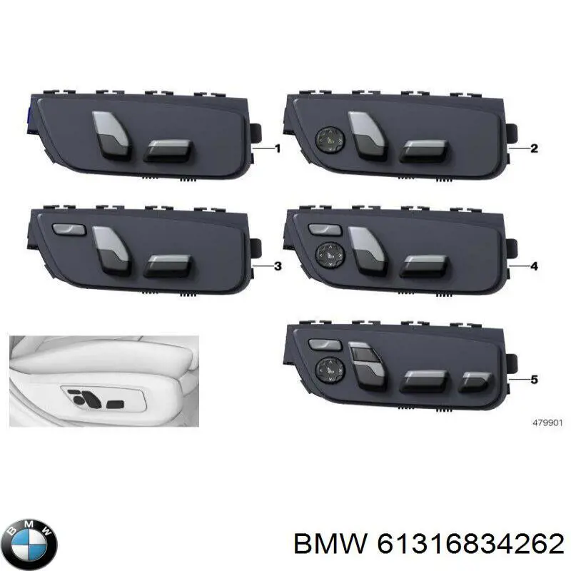 61316834262 BMW Блок кнопок механізму регулювання сидінь, правий